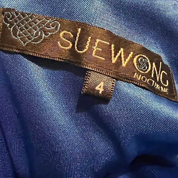 Sue Wong 3/4 SLEEVE V-NECK BEADED ROYAL BLUE & BLACK LACE COCKTAIL DRESS SIZE 4 - Picture 3 of 15